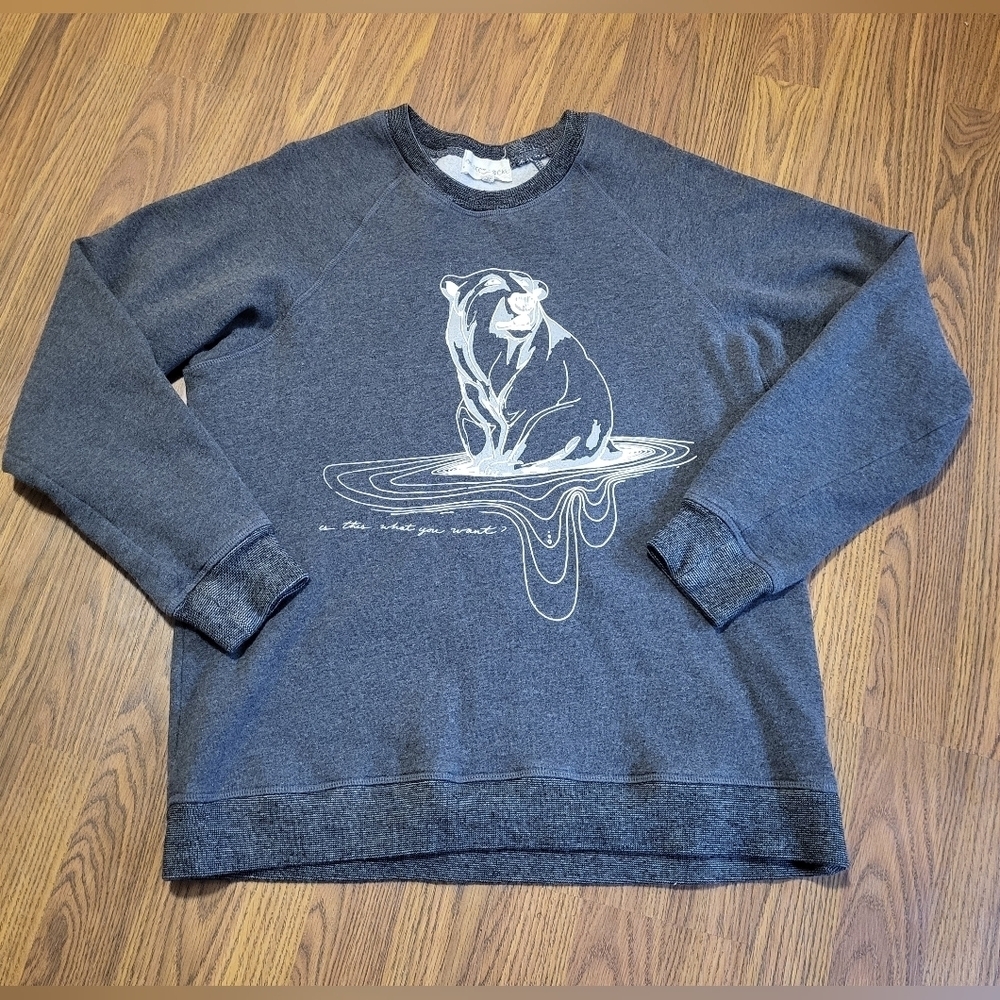 Object Local Women's Xl Mens M Gray Unisex Sweatshirt with Bear Graphic C33